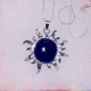 Boho hippie Onyx Crystal Sun Sterling Silver Necklace 16”